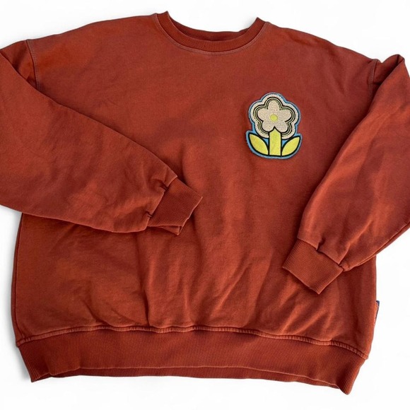 Damson Madder Tops - Damson Madder L Life is a Trip Oversized Sweatshirt Brick Red Flower Appliqué